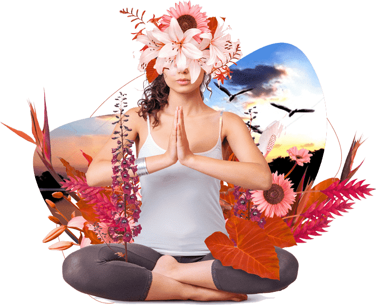 woman meditating with a flower as a head